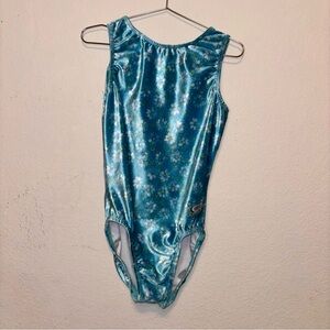 Gk velour blue floral leotard, size adult XSmall XS